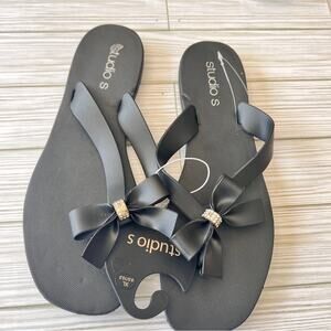 Studio S Womens Black Bow Jeweled Sandals  Sz XL 9.5/10.5